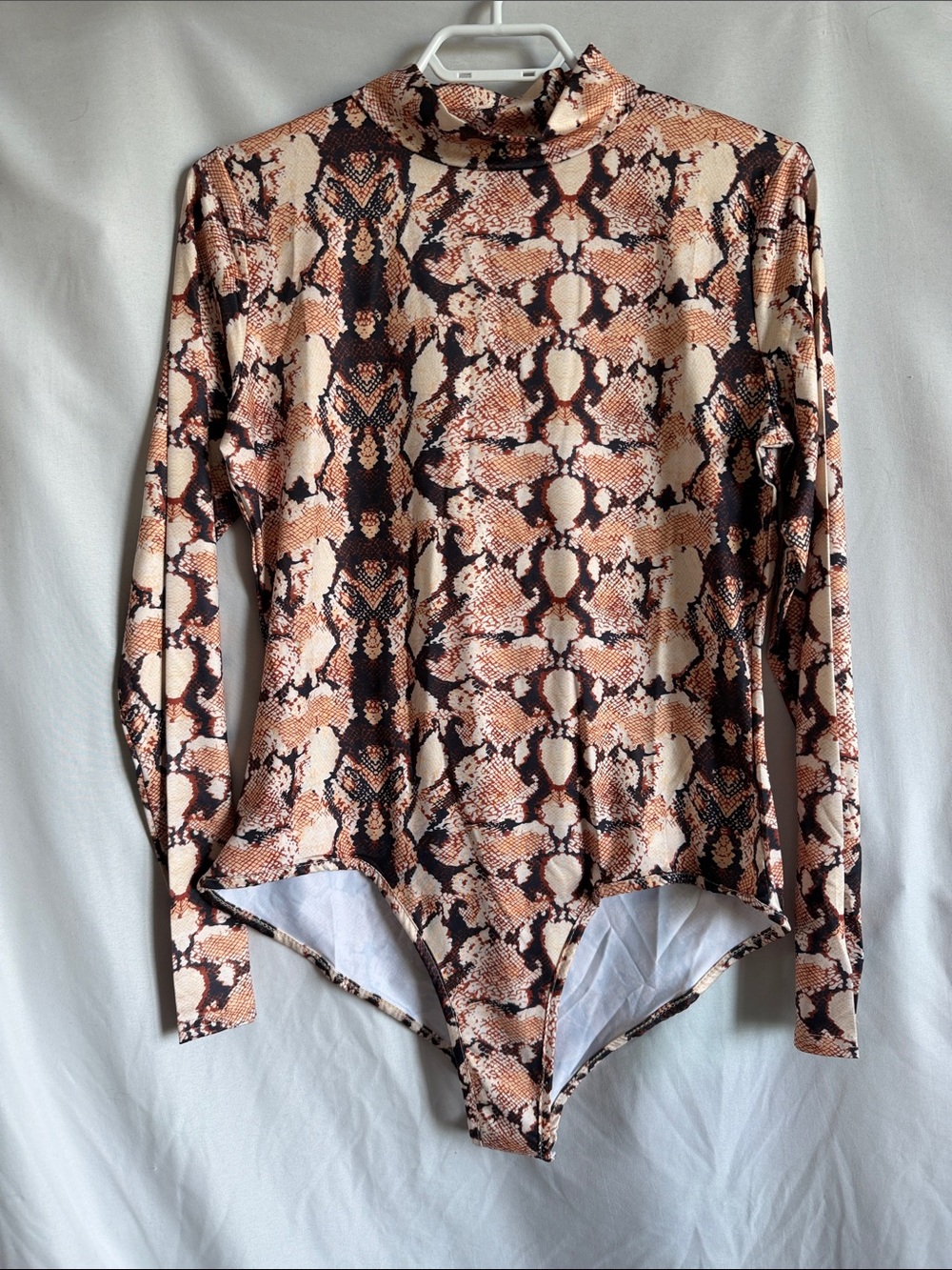 Snake-Print Long Sleeve Bodysuit - Cream & Brown